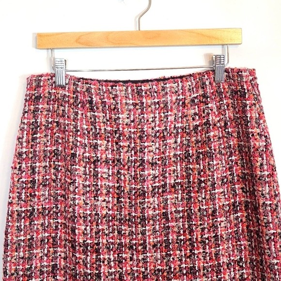 Talbots Tweed Boucle Fringe Wool Blend Pink Multi A Line Skirt Size 6 - Picture 7 of 10